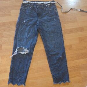 Express Dark Blue Distressed Straight Leg Jeans
